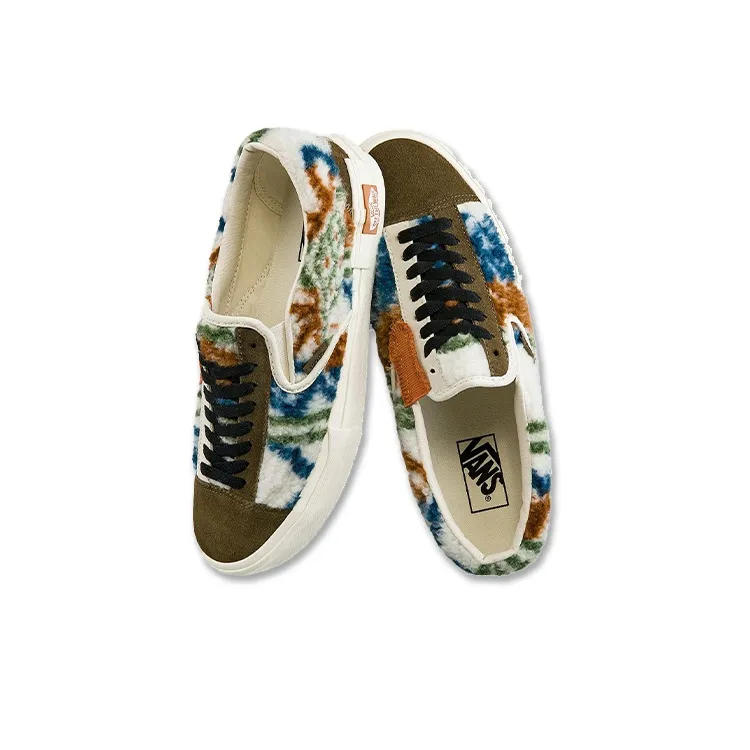 Vans Slip On Plush Splicing Retro Colorblock Casual Skate Shoes Unisex Green-3