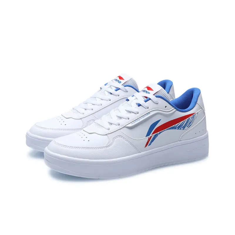 LiNing Duda Coverage Slip Resistant Waterproof Low Top Skateboard Shoes Men's White Red Blue-2