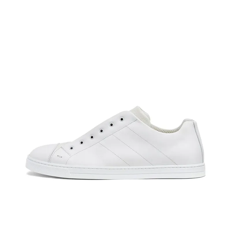 FENDI Leather Slip Ons White Brown-0