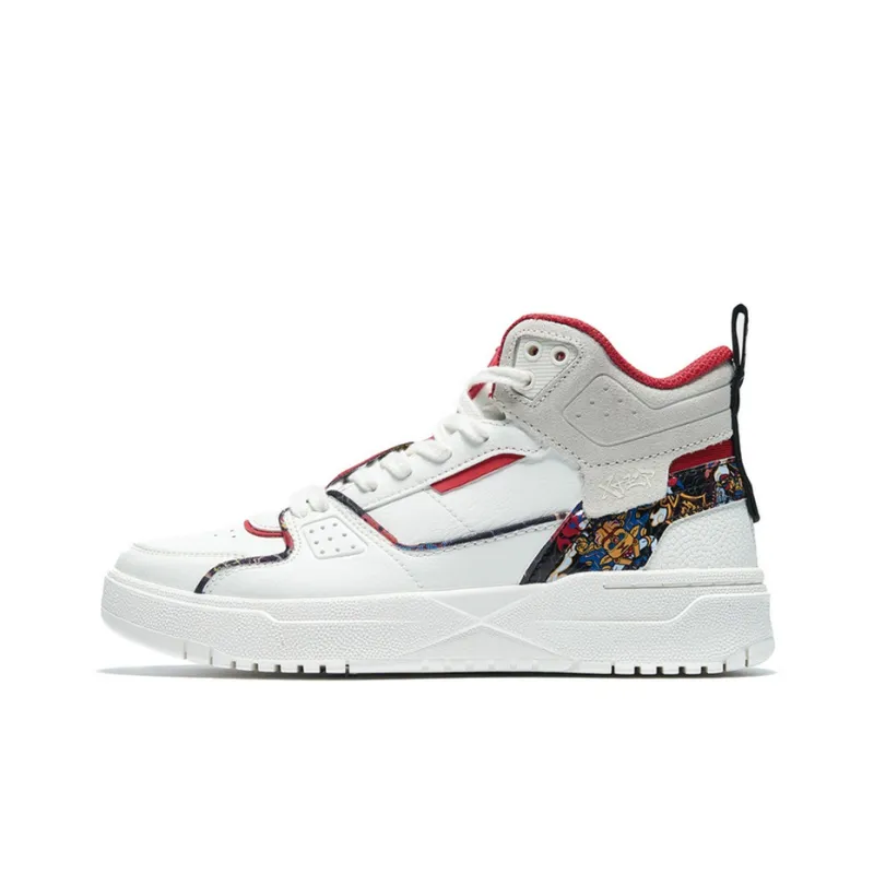 XTEP Cow Turns The World Skateboard Shoes Women's High Top White Red-0