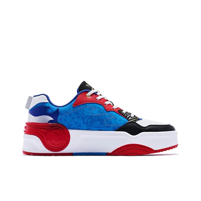 RIGORER Anti-Slip Wear-Resistant Low-Top Skateboard Shoes Men's Blue Red White-1