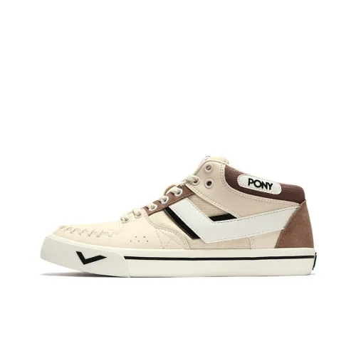 Pony Atop Skateboard Shoes Men Mid-Top Beige