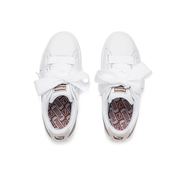 PUMA Basket Heart Glitter Lightweight Balance Low-Top Skateboard Shoes Women's White Rose Gold-2