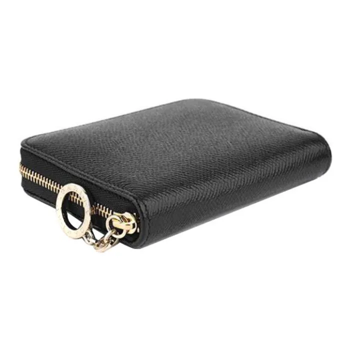 BVLGARI Cow Leather Coin Purses Wallets Women's Black-2