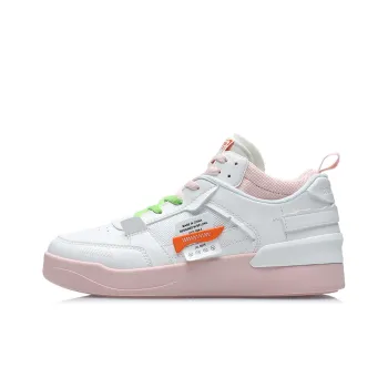 LiNing CF New Sequence Non slip Lightweight Mid Top Skateboard Shoes Women's White Pink