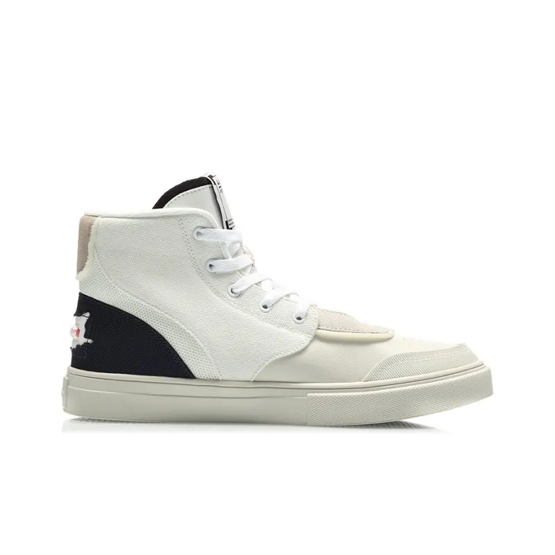 LiNing Abrasion Resistant Balance Breathable High Top Skateboard Shoes Men's White-1