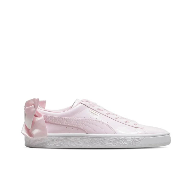 PUMA Basket Bow Patent Casual Shoes White/Pink Women's-1