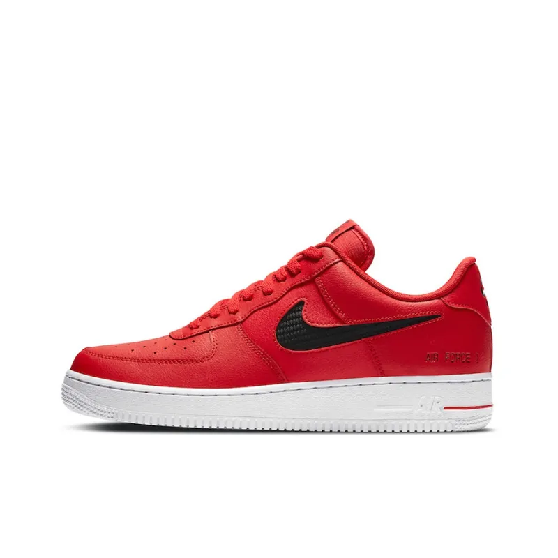 Nike Air Force 1 Low Cut Out Swoosh Red Black-0