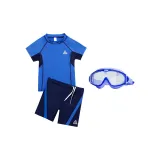 (Blue) Swimsuit+Swimming Shorts+Large Frame Swim Goggles
