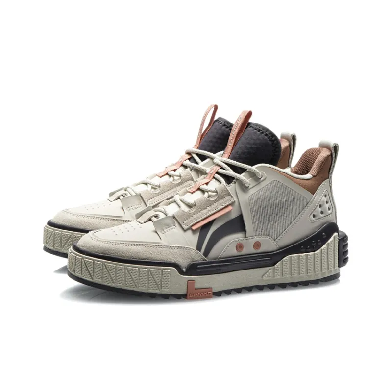 LiNing Coverage Slip Resistant, Abrasion Resistant, Lightweight, Breathable Mid Top Skateboard Shoes Men's Gray Brown-2