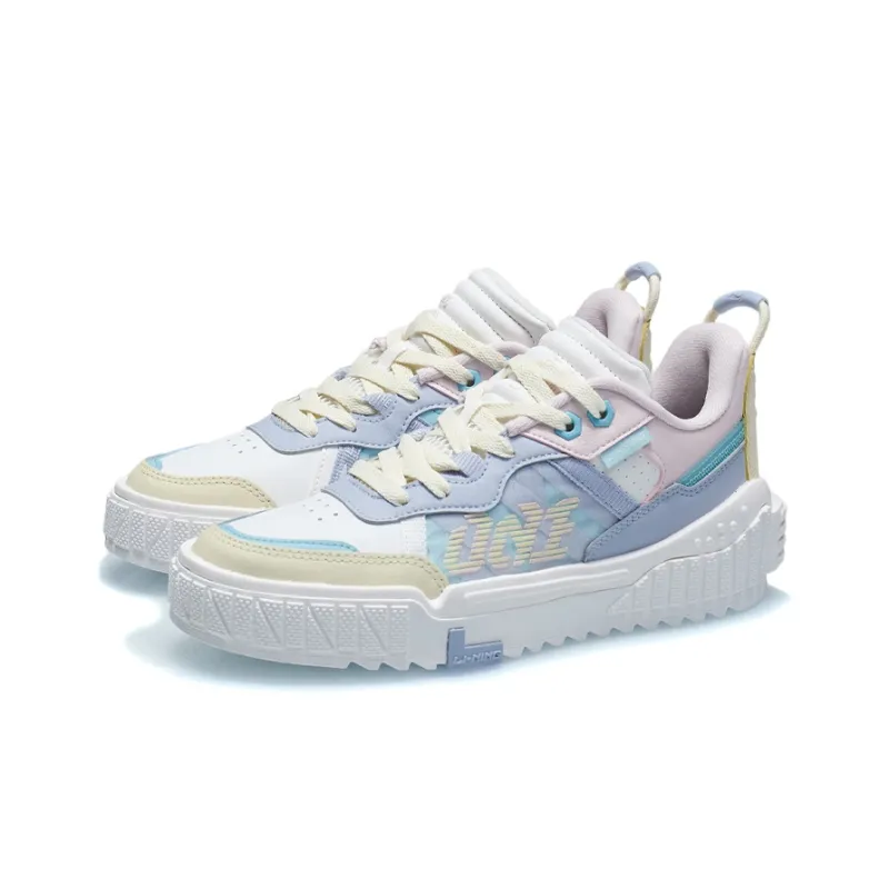LiNing 001 UNBLOCK Anti-Slip Wear-Resistant Low-Top Skateboard Shoes Women's White Blue Pink-2