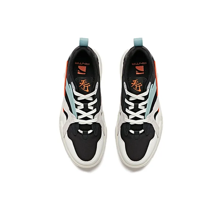 Anta Cushioning Anti Slip And Wear Resistant Low Top Skateboard Shoes Men's Black White Cyan-4