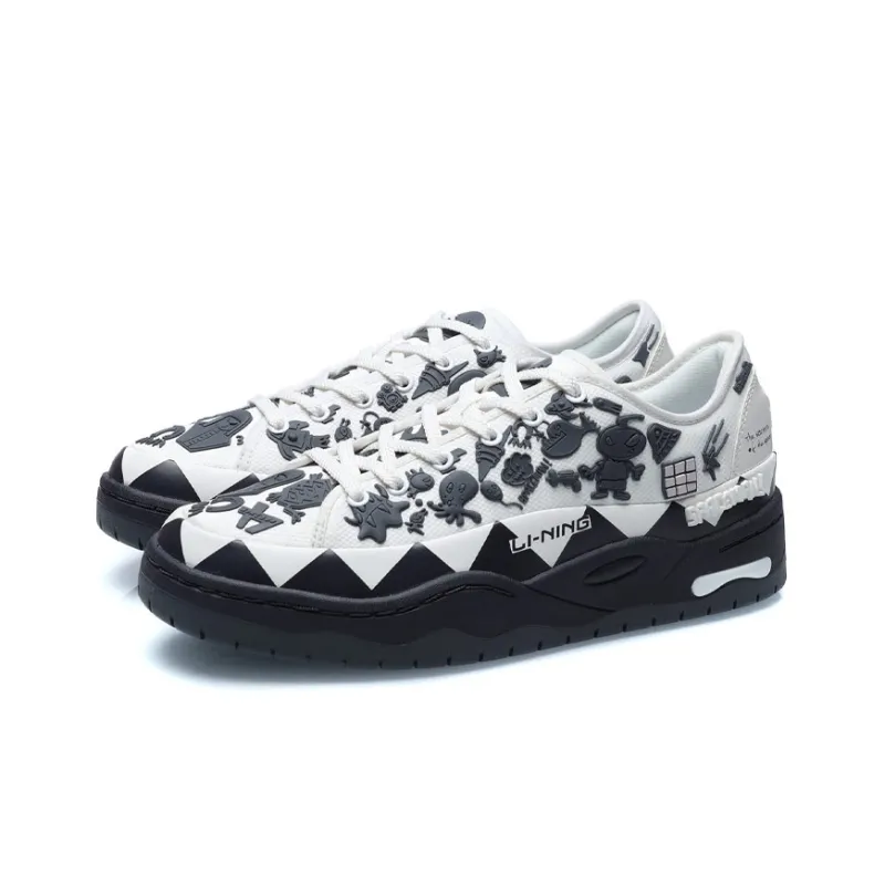 LiNing CF Pursuit Lightweight Anti-Slip And Wear-Resistant Low-Top Skateboard Shoes Unisex White Gray-2
