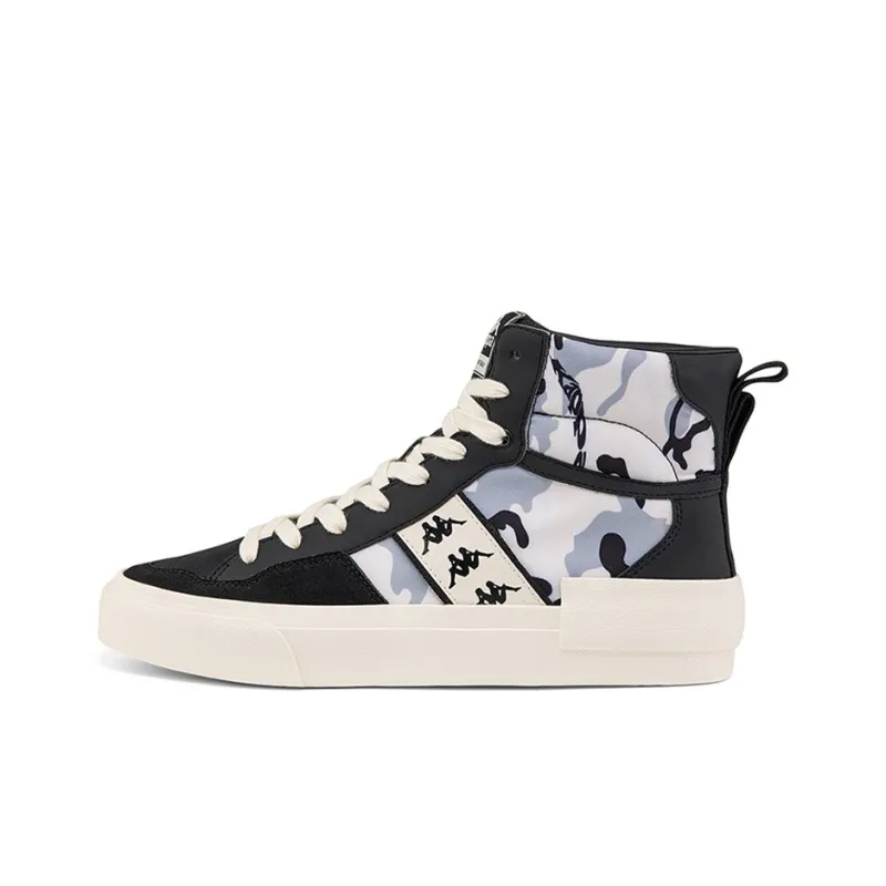 Kappa Wrapping Anti-Slip Shock-Absorbing And Wear-Resistant High-Top Skateboard Shoes Unisex Black White-0