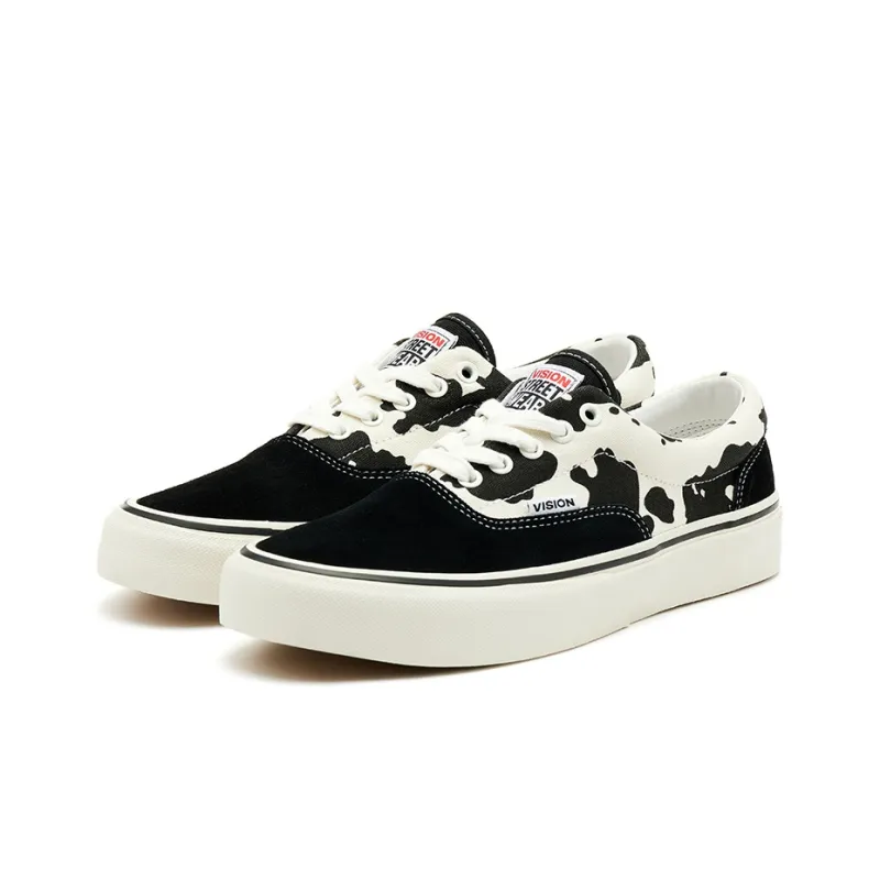 Vision Street Wear Trainers Plus Low Top Skateboard Shoes Unisex Black White Cow Pattern-2