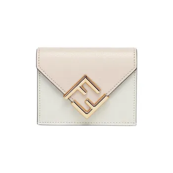 FENDI FF Diamonds Series Calfskin Money Clip Card Holder Wallet Medium Size Women's White/Pink