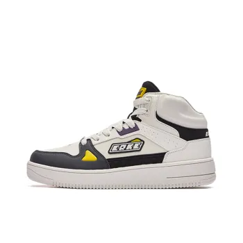 Erke Contract Slip Resistant Cushioning Mid Top Skateboard Shoes White Black