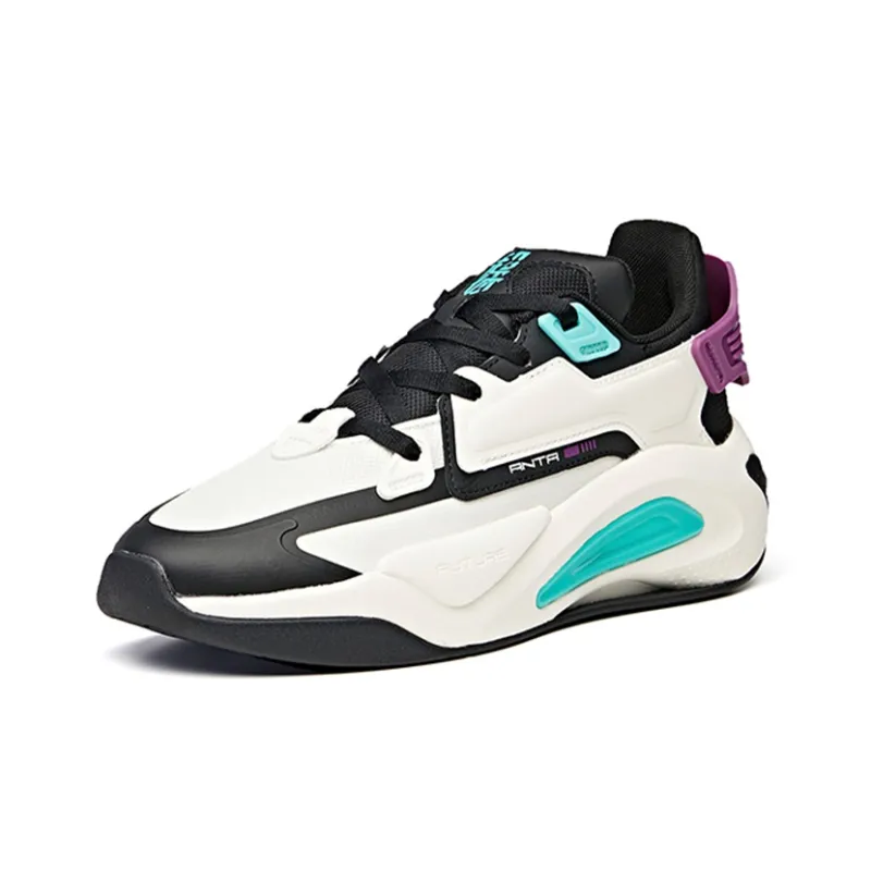 ANTA Life Collection Skateboard Shoes Men Low Top Ivory White/Black/Elf Purple-2