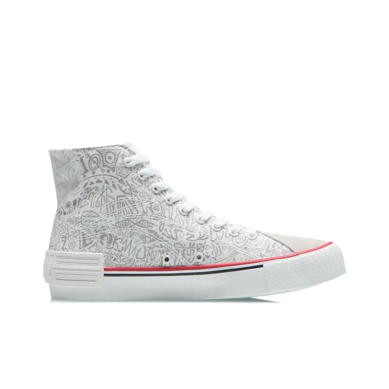 LiNing Wave Canvas Hi High-Top Skateboard Shoes Women's White Gray-1