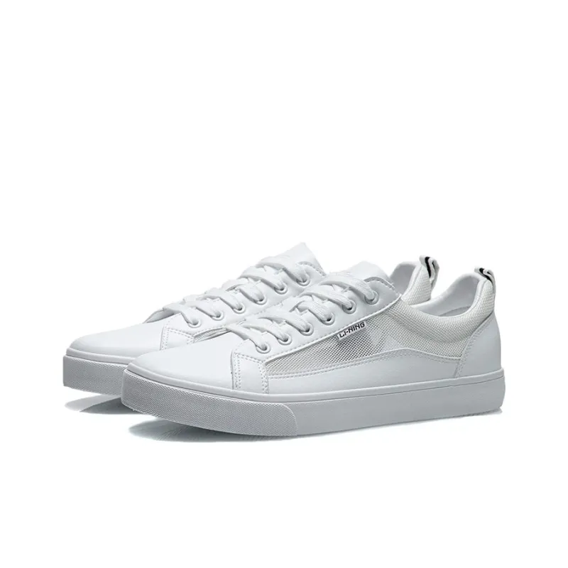 LiNing Durable Breathable Low Top Skateboard Shoes Men's Standard White-2