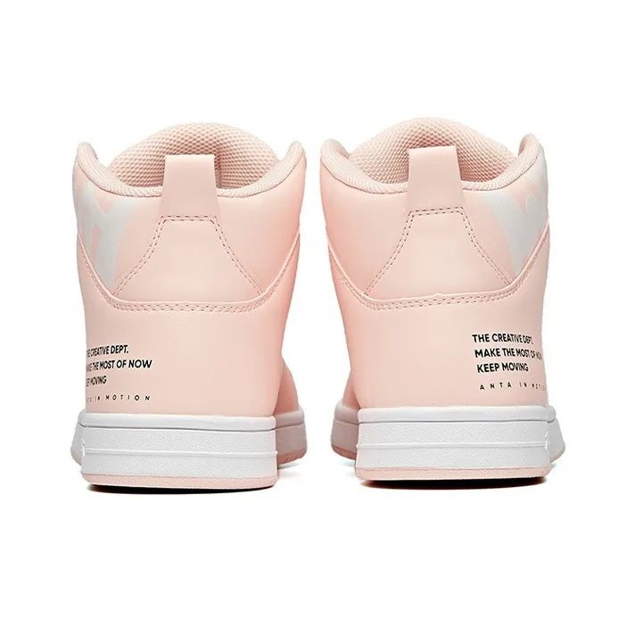 Anta Anti Slip Wear Resistant High Top Skateboard Shoes Women's Baby Pink-3