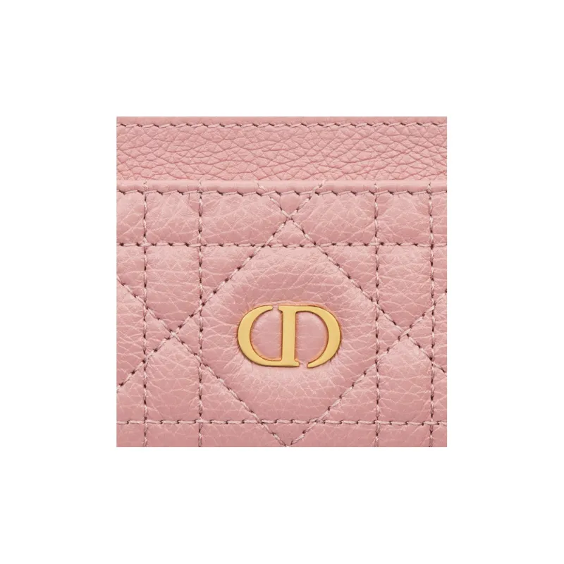DIOR Caro Soft Cow Leather Card Clip Card Holder Women's Vintage Pink-3