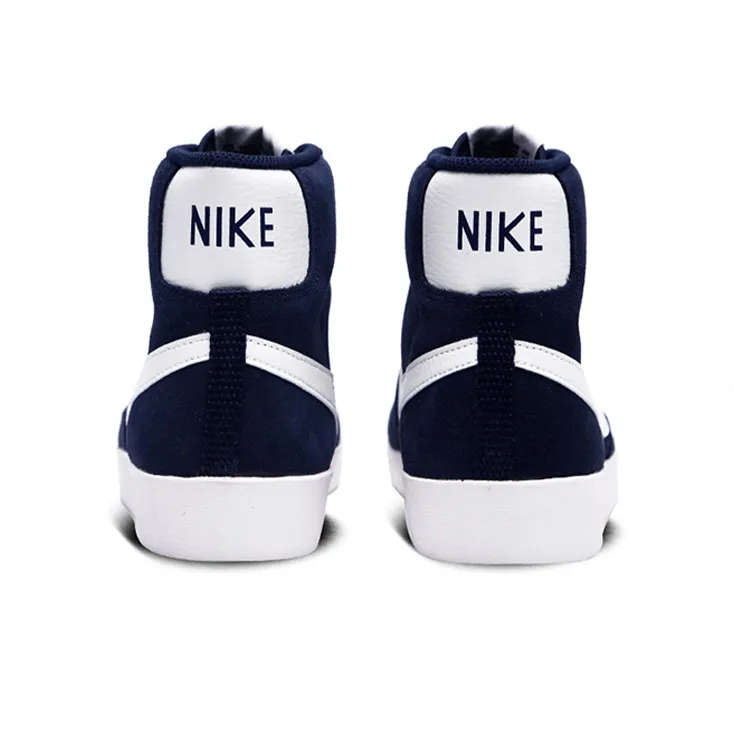Nike Blazer Vintage Suede Non slip Lightweight Mid Top Skateboard Shoes Women's Navy Blue With White-4