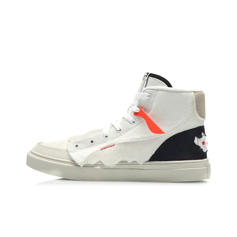 LiNing Abrasion Resistant Balance Breathable High Top Skateboard Shoes Men's White-0
