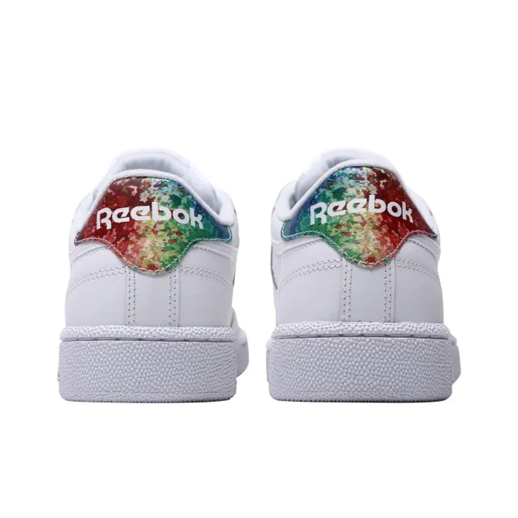 Reebok Club C Rainbow Slip Resistant Cushioning Wear Resistant Low Top Skateboard Shoes Unisex White-4