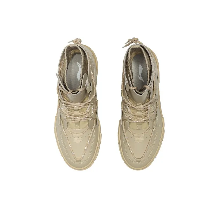 LiNing CF High Top Skateboard Shoes Women's Plain Khaki-3