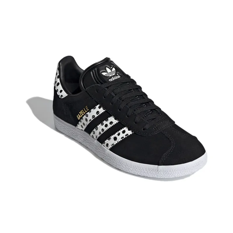Adidas Originals Gazelle Abrasion Resistant Low Top Skateboard Shoes Women's Black White Gold-2