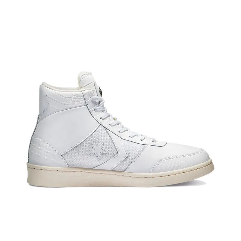 Converse Croc Emboss Pro Leather Sport Wear-Resistant High-Top Skateboard Shoes Unisex Pure White-1