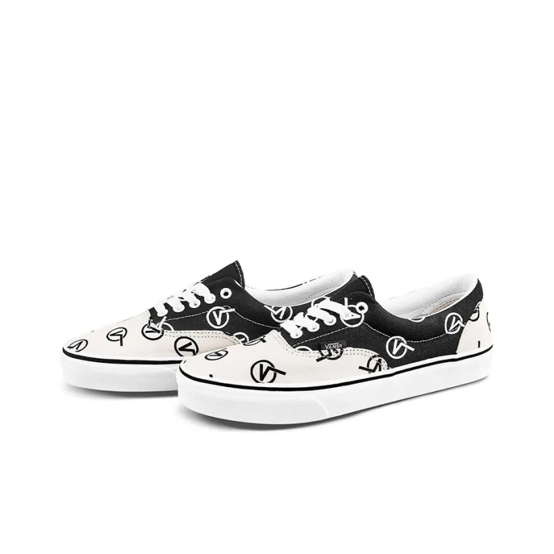 Vans Era Full Print Retro Casual Skate Shoes Unisex Black Beige 'Black White'-1