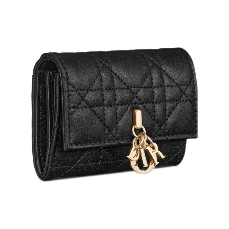 DIOR Sheepskin Wallet Women's Black-1
