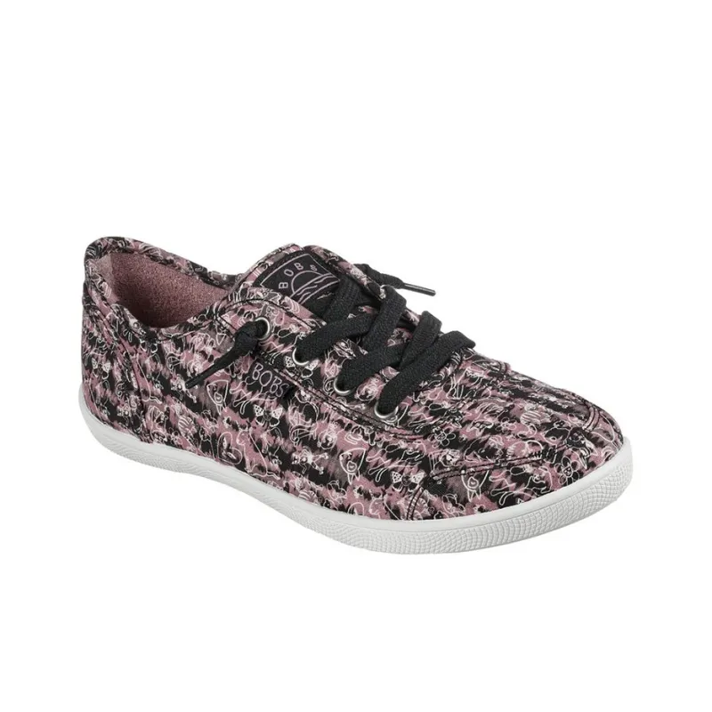 Skechers Bob's B Cute - Fur-tastic Anti-Slip Wear-Resistant Low-Top Skateboard Shoes Women's Pink Black Tie-Dye-2