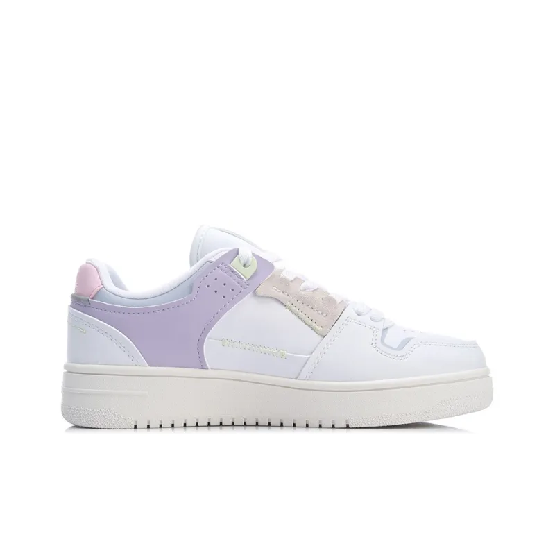 LiNing Tianji Anti-Slip Wear-Resistant Low-Top Skateboard Shoes Women's White Purple-1