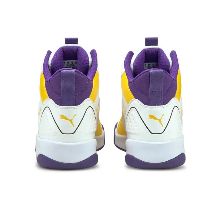PUMA Backcourt Mid Anti-Slip Wear-Resistant Mid-Top Skateboard Shoes Men's White Purple Yellow-3