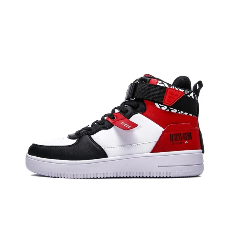 XTEP Wear Resistant High Top Skateboard Shoes Men's White Red Black-0