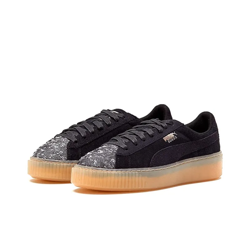 PUMA Suede Platform Pebble Anti-Slip And Wear-Resistant Lightweight Low-Top Skateboard Shoes Women's Black-2