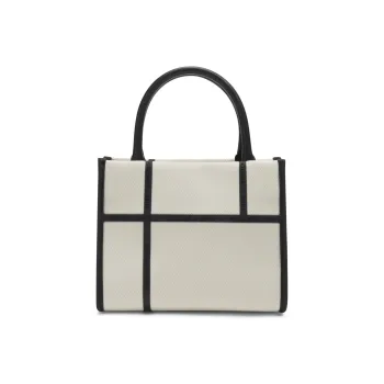 CHARLES&KEITH Fabric Tote Bag, Shopping Bag, Shoulder Bag, Handbag Medium Size Women's Cream Milk White/Black