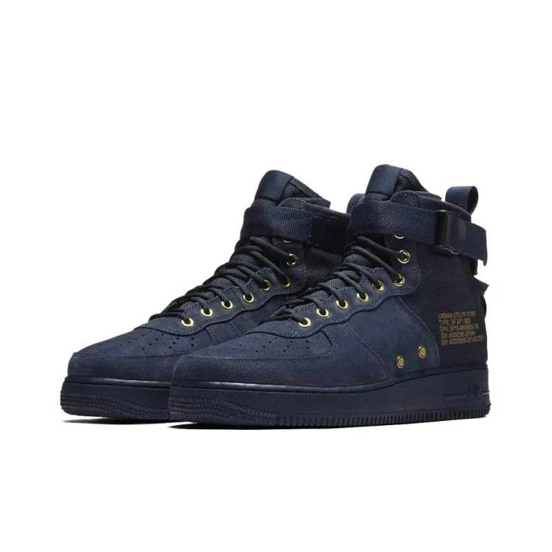 Nike Sf Air Force 1 Mid Obsidian Metallic Gold-2