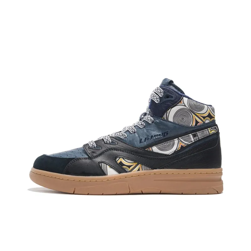 LiNing 937 Durable Lightweight And Breathable High Top Skateboard Shoes Men's Black Blue-0