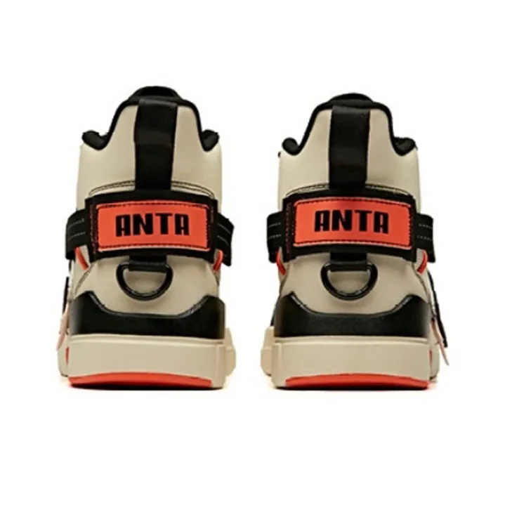 Anta Life Collection Abrasion Resistant Slip Resistant High Top Skateboard Shoes Men's Black Orange-2