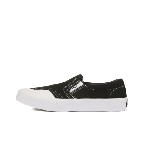 FILA Guard Slip On Canvas Anti Slip And Wear Resistant Lightweight Low Top Skateboard Shoes Unisex Black White