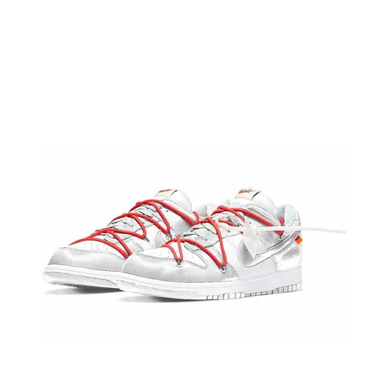 OFF WHITE x Nike Dunk Slip Resistant Coverage Low Top Skateboard Shoes Men's White Silver-1