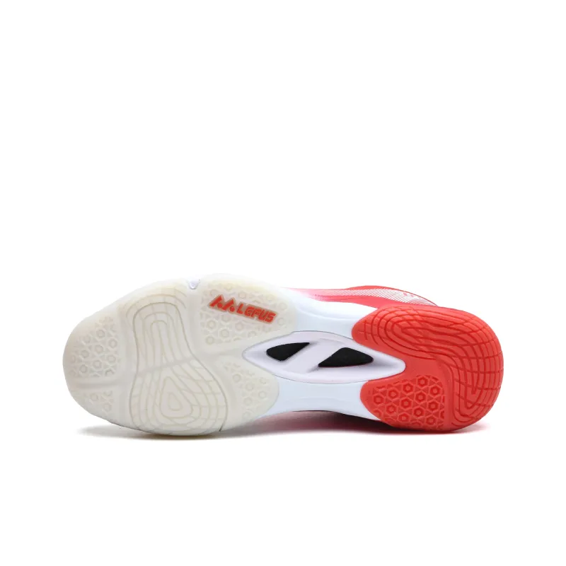 LEFUS Low Top Badminton Shoes Unisex White Red-5