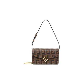 FENDI FF Diamonds Series Calfskin Crossbody Bag, Shoulder Bag Women's Brown/Black