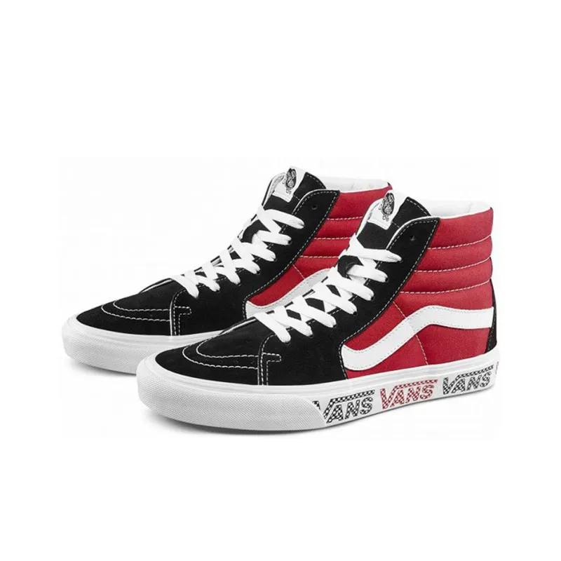Vans SK8 HI Sidewall Logo Black Racing Red Suede Skate Shoes 'Black Racing Red'-1