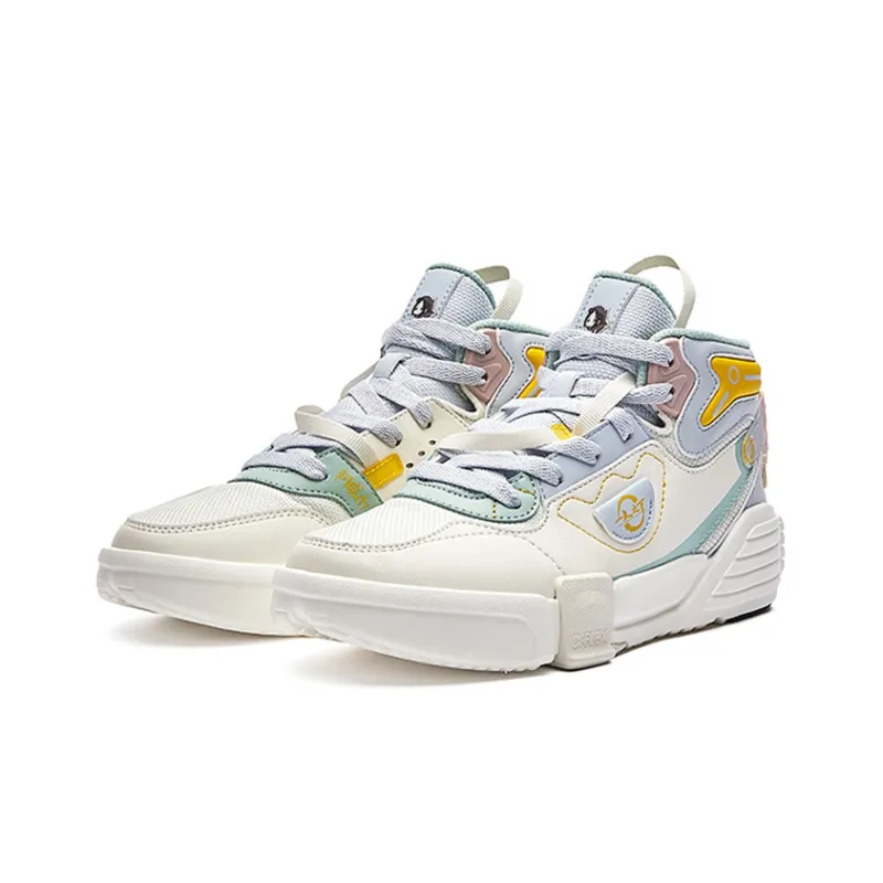 Erke Extra-Stretch Anti-Slip Wear-Resistant High-Top Skateboard Shoes Women's White Blue-1