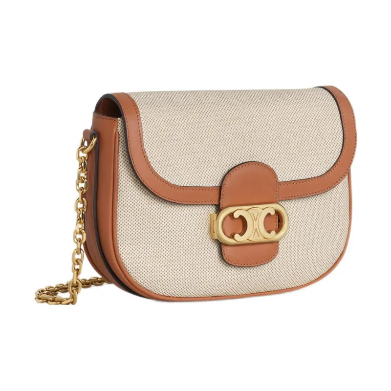 CELINE Triomphe Fabric With Calfskin Chain Bag, Shoulder Bag Women's-1